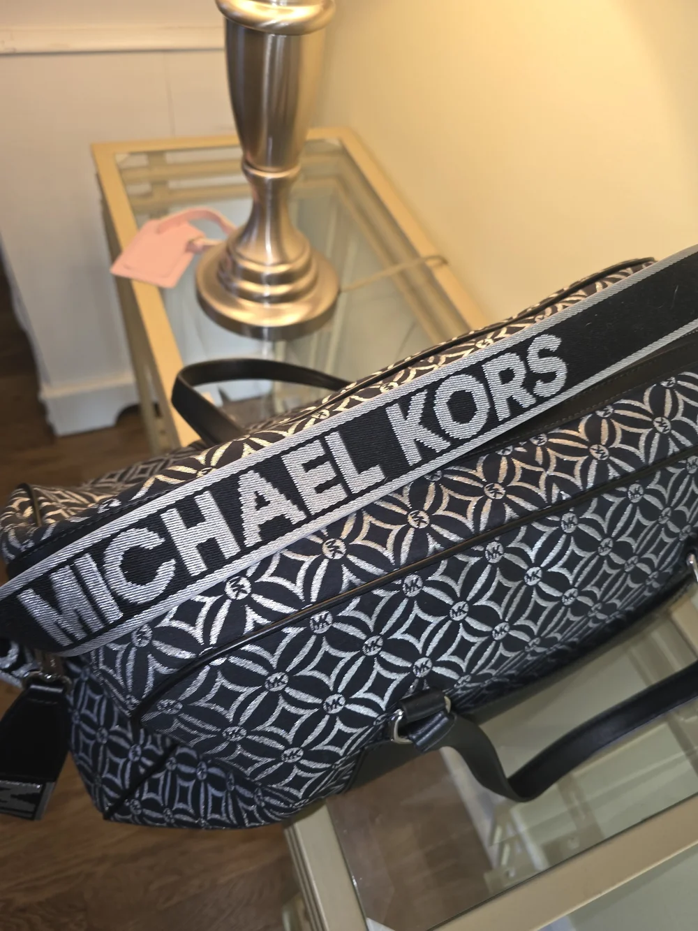 Michael Kors Black & White Geometric Logo Duffel Bag